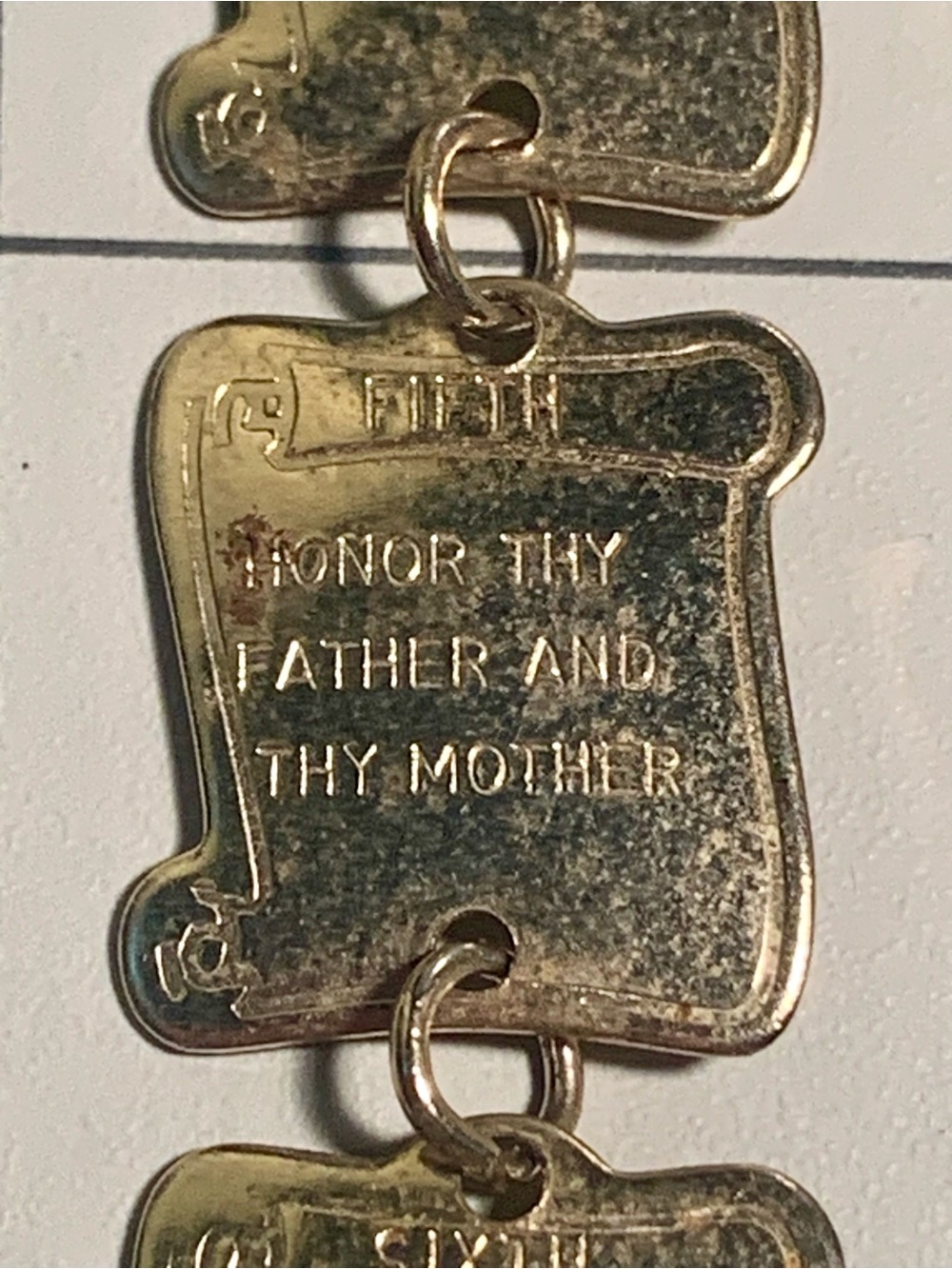 Gold Tone Linked Panel bookmark with Engraved Panels 10 Commandments - Picture 10 of 15